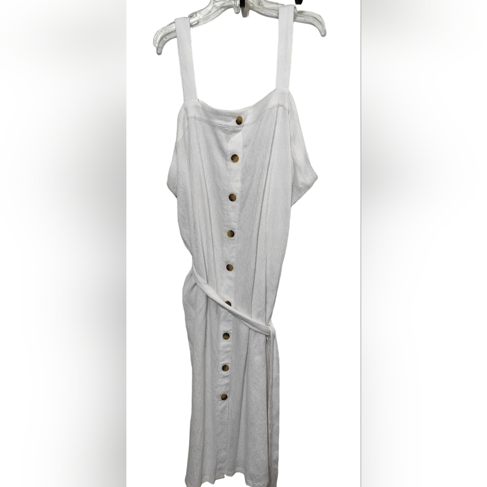 1817) Ava & Viv Long White Textured Button Front Tank Summer Dress Plus Size 4X